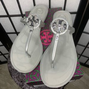 Silver Tory Burch Mini Miller Thong Flat